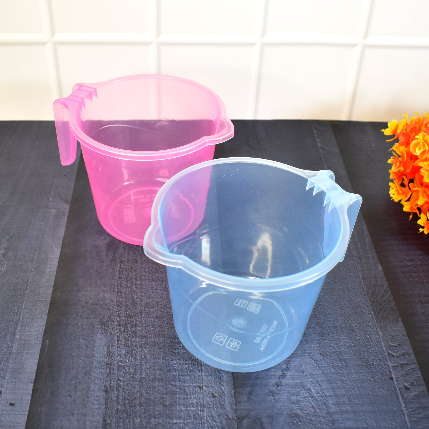 Plastic Round Transparent Bath Water Mug (5 pc / Mix colour / 1200 ML) Plastic Round Transparent Bath Water Mug (5 pc / Mix colour / 1200 ML)